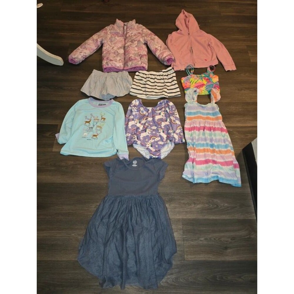 Girls Clothing Lot 8 Pc Size 7/8 Wonder Nation Puffer Jacket Dress Skirts Tops